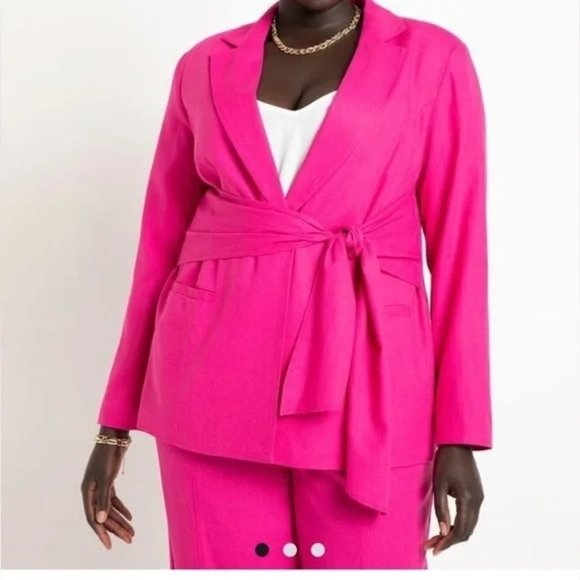 Eloquii Jackets & Blazers - NWOT Eloquii Pink Linen Blend Front Tie Blazer Plus Size 28